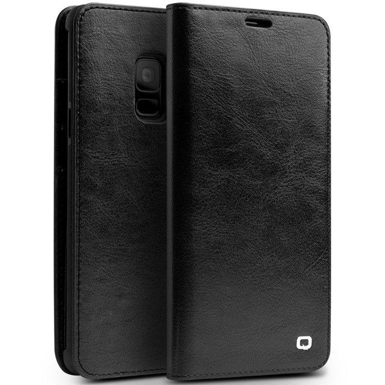 QIALINO Genuine Cowhide Leather Mobile Phone Case for Samsung Galaxy S9 SM-G960 - Black-1