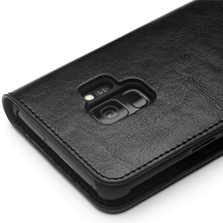QIALINO Genuine Cowhide Leather Mobile Phone Case for Samsung Galaxy S9 SM-G960 - Black-4