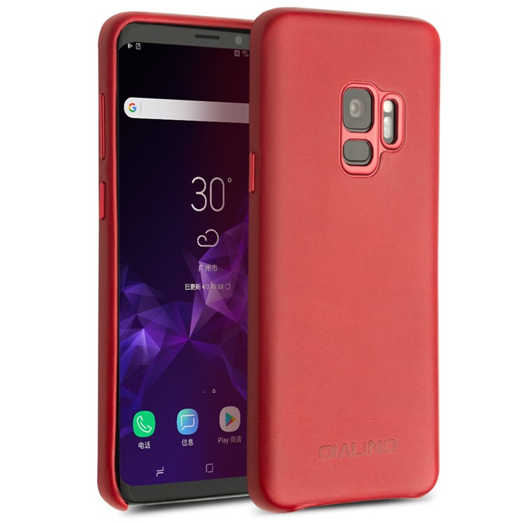 QIALINO Genuine Leather Coated PC Back Cover for Samsung Galaxy S9 SM-G960 - Red-1