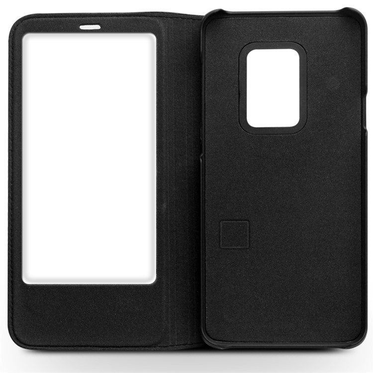 QIALINO View Window Smart Genuine Cowhide Leather Case for Samsung Galaxy S9+ G965 - Grid Texture / Black-2