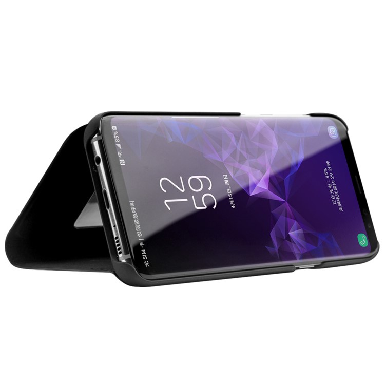 QIALINO View Window Smart Genuine Cowhide Leather Case for Samsung Galaxy S9+ G965 - Grid Texture / Black-3