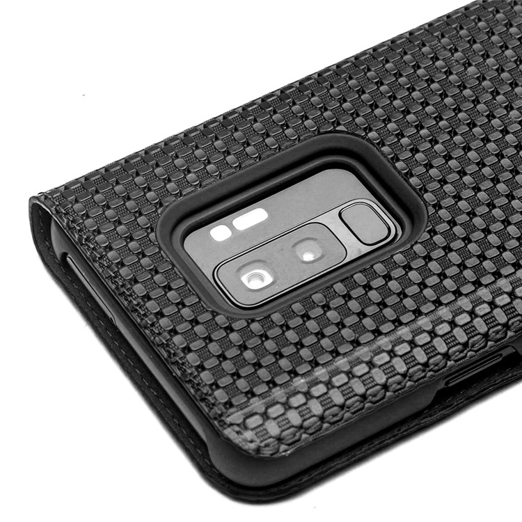 QIALINO View Window Smart Genuine Cowhide Leather Case for Samsung Galaxy S9+ G965 - Grid Texture / Black-5