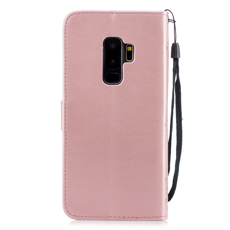 Imprint Flower Magnetic Leather Stand Cover for Samsung Galaxy S9 Plus SM-G965 - Rose Gold-3