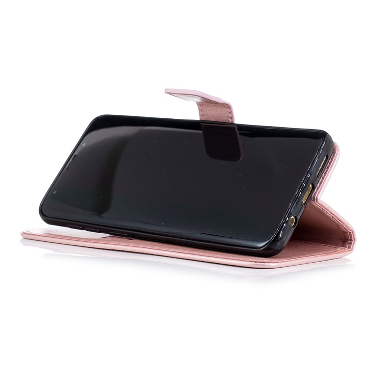 Imprint Flower Magnetic Leather Stand Cover for Samsung Galaxy S9 Plus SM-G965 - Rose Gold-5