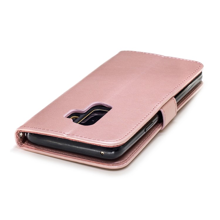 Imprint Flower Magnetic Leather Stand Cover for Samsung Galaxy S9 Plus SM-G965 - Rose Gold-7