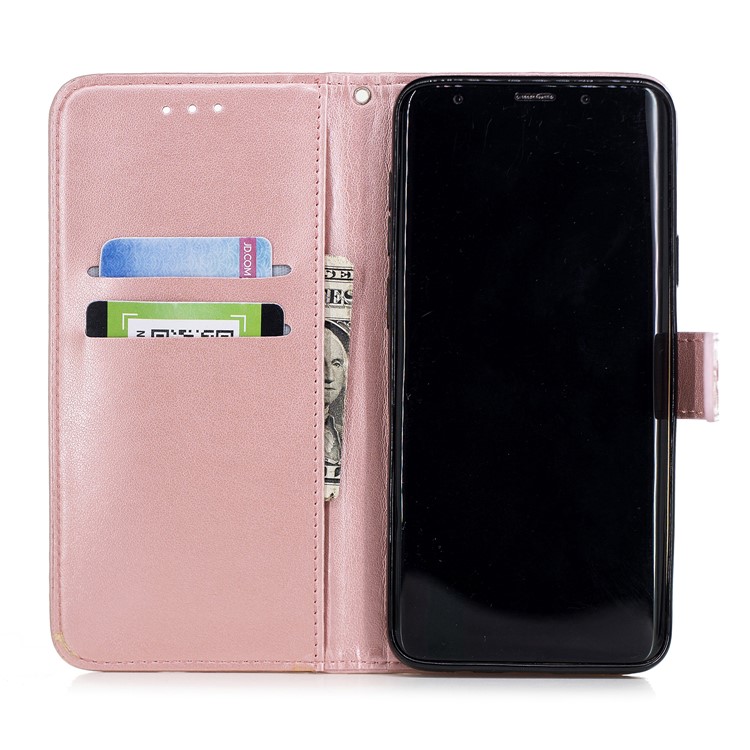 Imprint Flower Magnetic Leather Stand Cover for Samsung Galaxy S9 Plus SM-G965 - Rose Gold-8