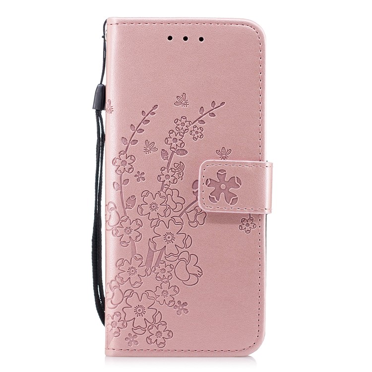 Imprint Flower Magnetic Leather Stand Accessory Phone Cover for Samsung Galaxy S9 SM-G960 - Rose Gold-2