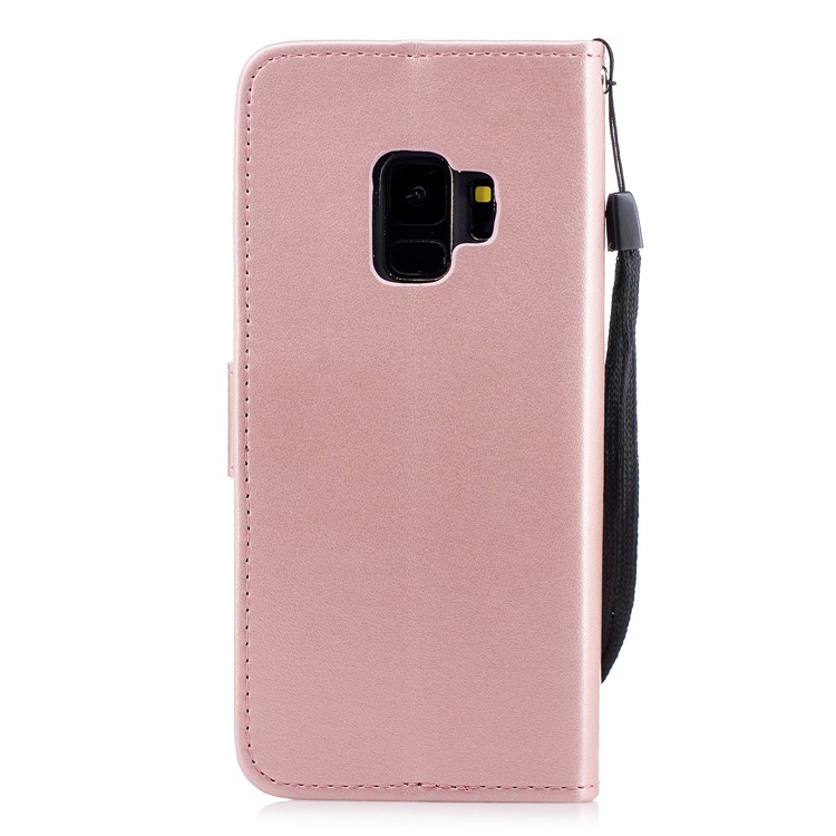Imprint Flower Magnetic Leather Stand Accessory Phone Cover for Samsung Galaxy S9 SM-G960 - Rose Gold-3