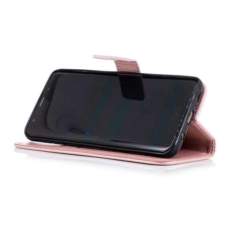 Imprint Flower Magnetic Leather Stand Accessory Phone Cover for Samsung Galaxy S9 SM-G960 - Rose Gold-5