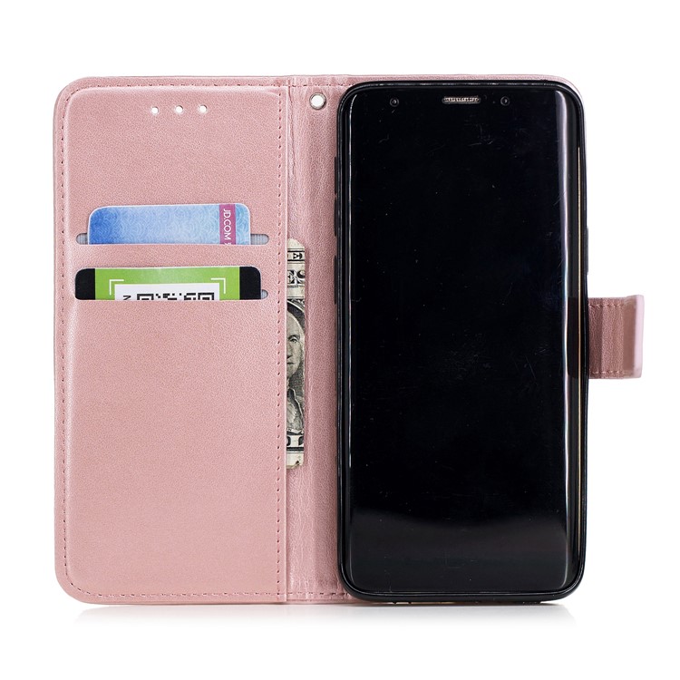 Imprint Flower Magnetic Leather Stand Accessory Phone Cover for Samsung Galaxy S9 SM-G960 - Rose Gold-8