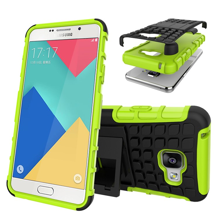 TPU PC Protective Case for Samsung Galaxy A3 SM-A310F (2016) with Kickstand - Green-1
