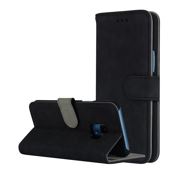 Vintage Style Crazy Horse Texture Leather Stand Wallet Case for Samsung Galaxy S9 G960 - Black-1