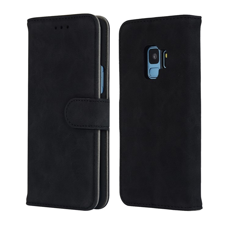 Vintage Style Crazy Horse Texture Leather Stand Wallet Case for Samsung Galaxy S9 G960 - Black-2