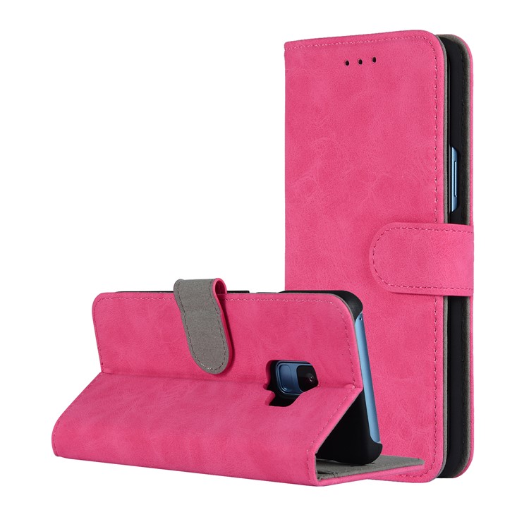 

For Samsung Galaxy S9 G960 Vintage Style Crazy Horse Texture Leather Stand Wallet Case - Rose