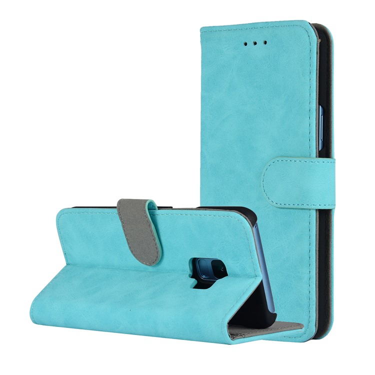 

Vintage Style Crazy Horse Texture Leather Stand Wallet Case with Card Holders for Samsung Galaxy S9 G960 - Cyan