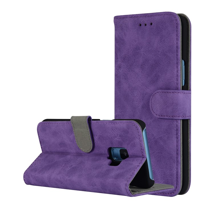 

Vintage Style Crazy Horse Texture Leather Folio Cover for Samsung Galaxy S9 G960 - Purple