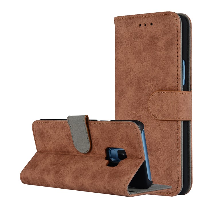

For Samsung Galaxy S9 G960 Vintage Style Crazy Horse Texture Leather Wallet Stand Mobile Phone Cover - Brown