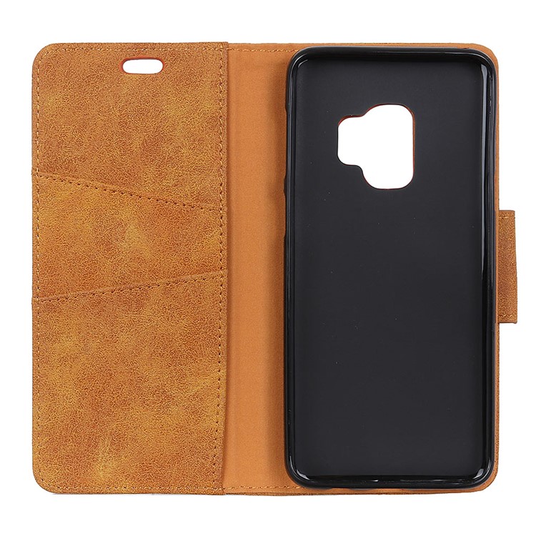 Vintage Split Leather Wallet Stand Mobile Cover for Samsung Galaxy S9 G960 - Brown-8