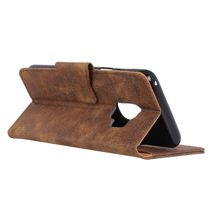 For Samsung Galaxy S9 G960 Vintage Split Leather Wallet Stand Phone Folio Cover - Coffee-9