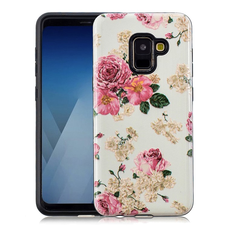 

Тисненый Прорезиненный PC TPU Гибридный Задний Чехол Для Галактики Samsung A8 (2018) - Розовый Цветок, Galaxy A8 (2018)