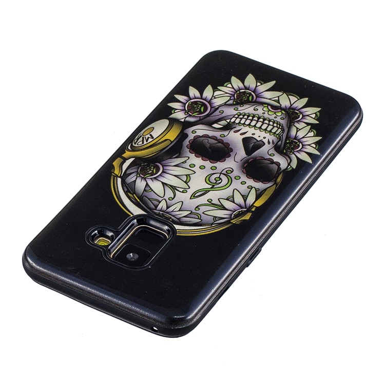 Embossed Rubberized PC TPU Hybrid Mobile Casing for Samsung Galaxy A8 (2018) - Flower Skull-4