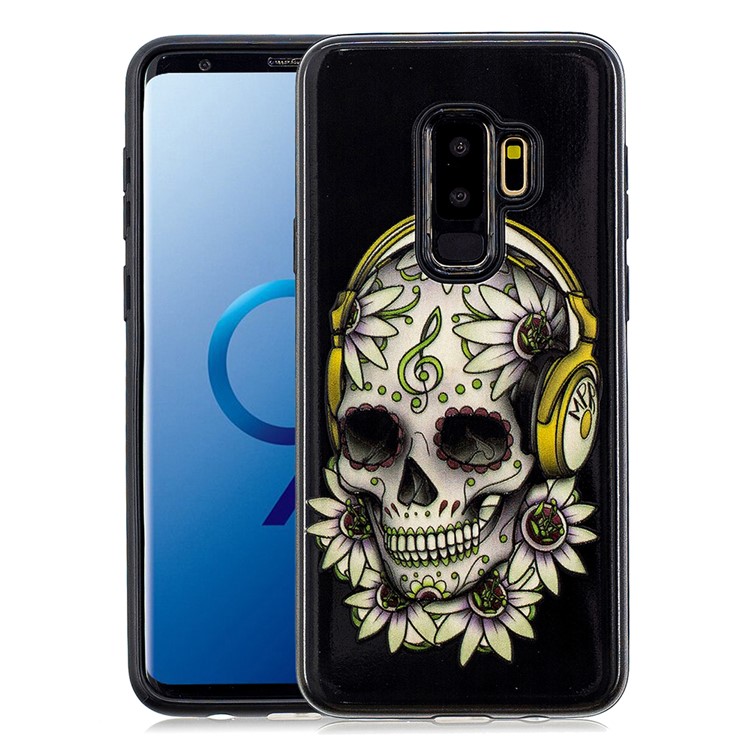 

Embossed Rubberized PC TPU Hybrid Mobile Phone Case for Samsung Galaxy S9+ SM-G965 - Flower Skull
