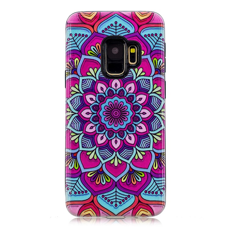 Rubberized Embossed Pattern PC TPU Hybrid Cellphone Case for Samsung Galaxy S9 SM-G960 - Mandala-2