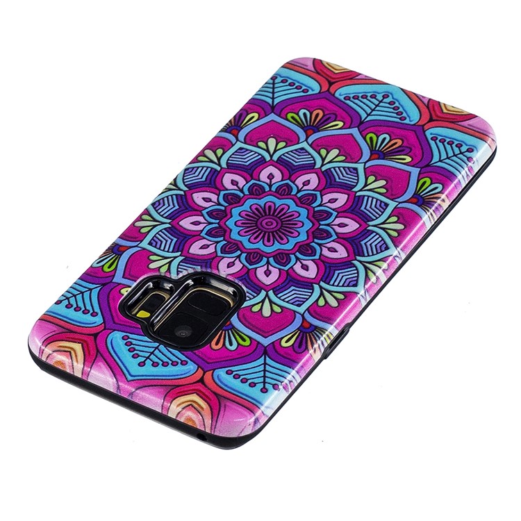 Rubberized Embossed Pattern PC TPU Hybrid Cellphone Case for Samsung Galaxy S9 SM-G960 - Mandala-4