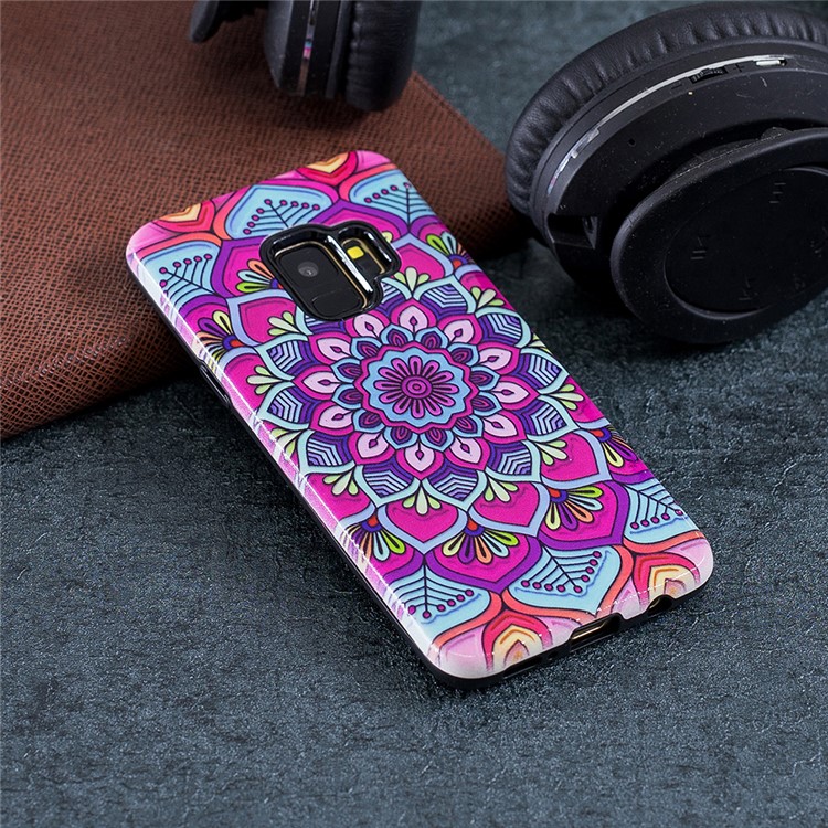 Rubberized Embossed Pattern PC TPU Hybrid Cellphone Case for Samsung Galaxy S9 SM-G960 - Mandala-5