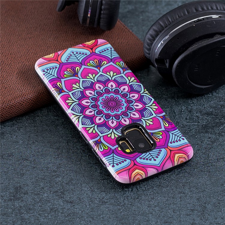 Rubberized Embossed Pattern PC TPU Hybrid Cellphone Case for Samsung Galaxy S9 SM-G960 - Mandala-6