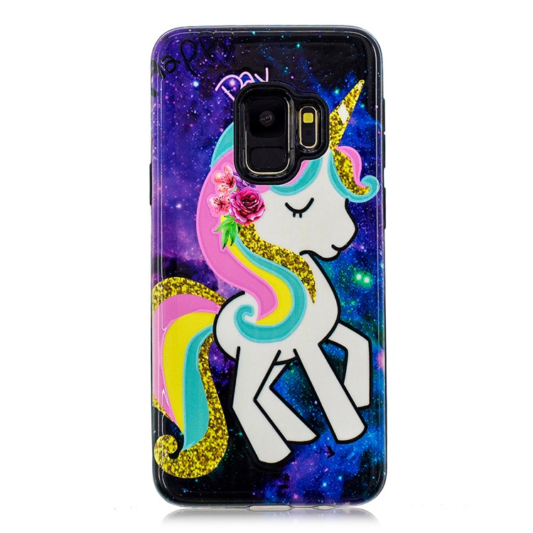 Rubberized Embossed Pattern PC TPU Hybrid Cellphone Shell for Samsung Galaxy S9 SM-G960 - Unicorn-2