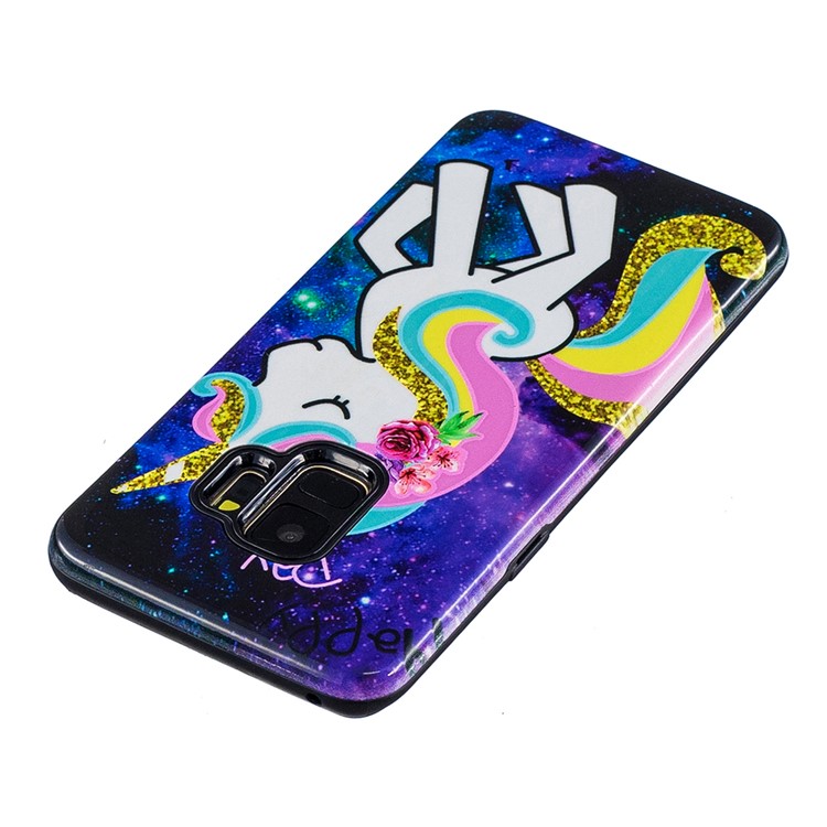 Rubberized Embossed Pattern PC TPU Hybrid Cellphone Shell for Samsung Galaxy S9 SM-G960 - Unicorn-3