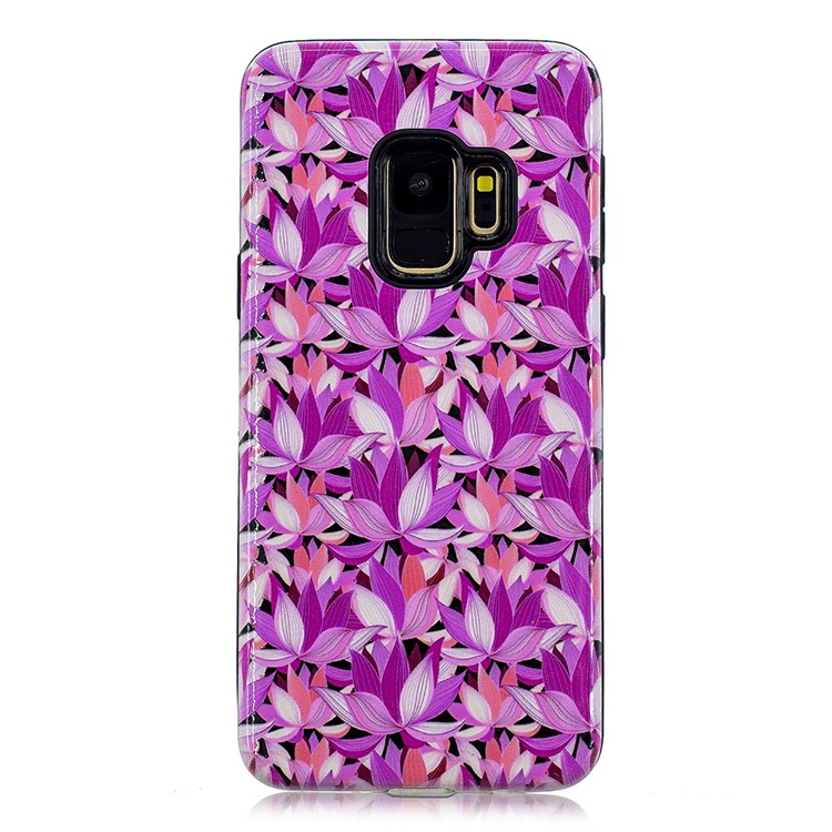 Cáscara Híbrida Grabada En Relieve De La Caja Del Teléfono Móvil De La PC TPU Del Patrón Para La Galaxia S9 SM-G960 De Samsung - Flor Purpura-2