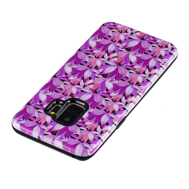 Cáscara Híbrida Grabada En Relieve De La Caja Del Teléfono Móvil De La PC TPU Del Patrón Para La Galaxia S9 SM-G960 De Samsung - Flor Purpura-3