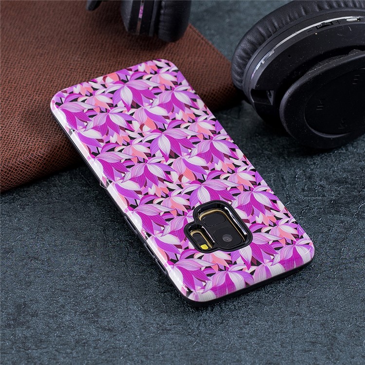 Cáscara Híbrida Grabada En Relieve De La Caja Del Teléfono Móvil De La PC TPU Del Patrón Para La Galaxia S9 SM-G960 De Samsung - Flor Purpura-5