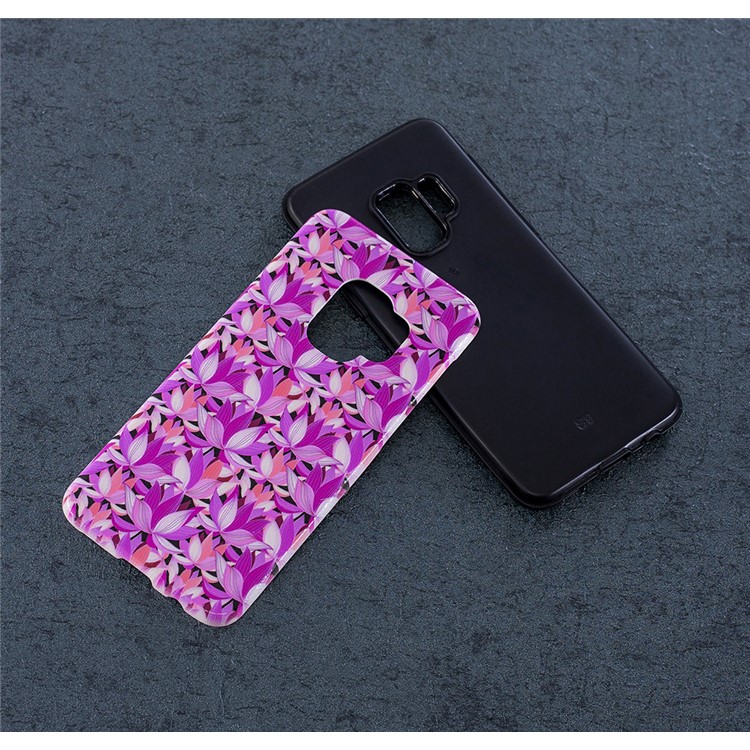 Cáscara Híbrida Grabada En Relieve De La Caja Del Teléfono Móvil De La PC TPU Del Patrón Para La Galaxia S9 SM-G960 De Samsung - Flor Purpura-6