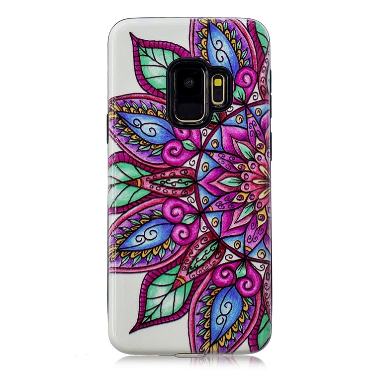 Rubberized Embossed Pattern PC TPU Hybrid Cellphone Case Cover for Samsung Galaxy S9 SM-G960 - Lotus-2