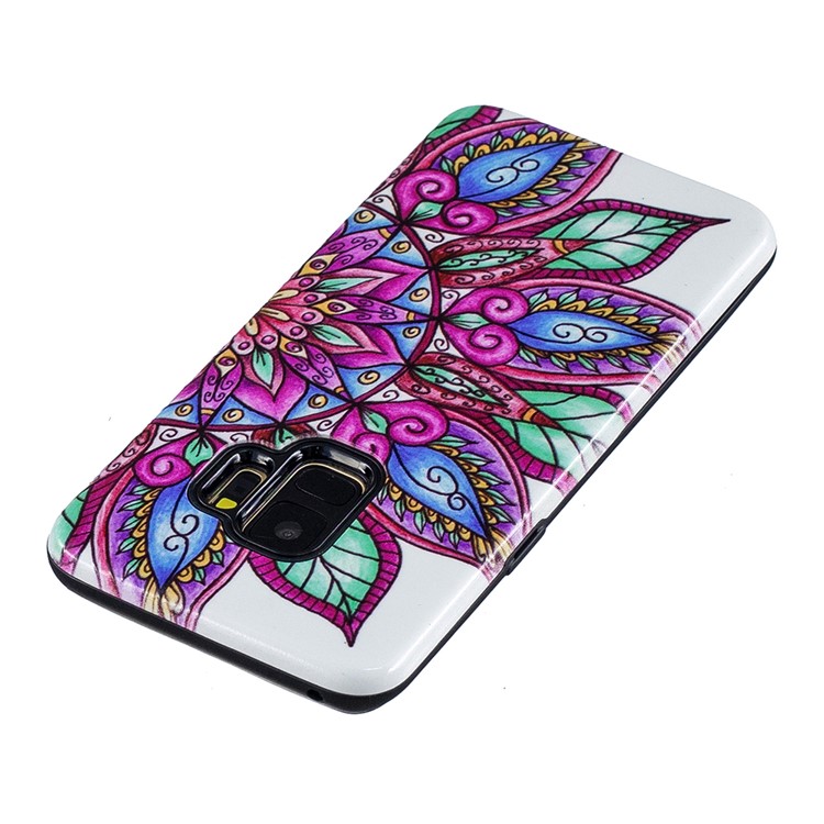 Rubberized Embossed Pattern PC TPU Hybrid Cellphone Case Cover for Samsung Galaxy S9 SM-G960 - Lotus-3