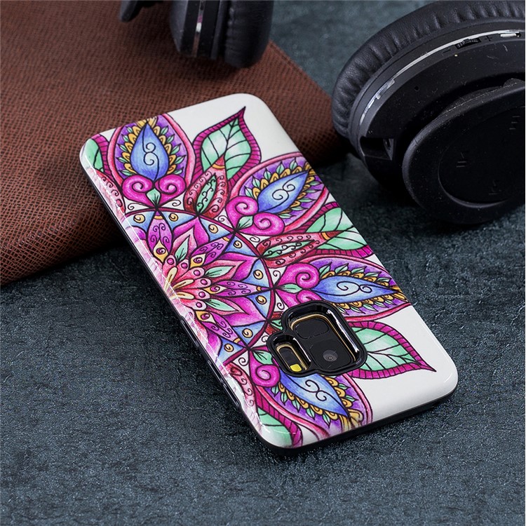 Rubberized Embossed Pattern PC TPU Hybrid Cellphone Case Cover for Samsung Galaxy S9 SM-G960 - Lotus-5
