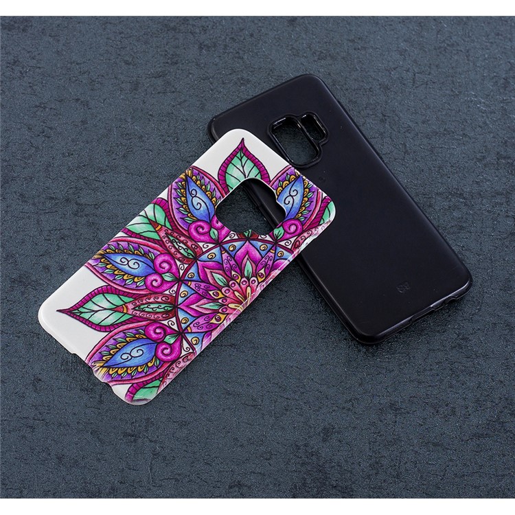 Rubberized Embossed Pattern PC TPU Hybrid Cellphone Case Cover for Samsung Galaxy S9 SM-G960 - Lotus-6