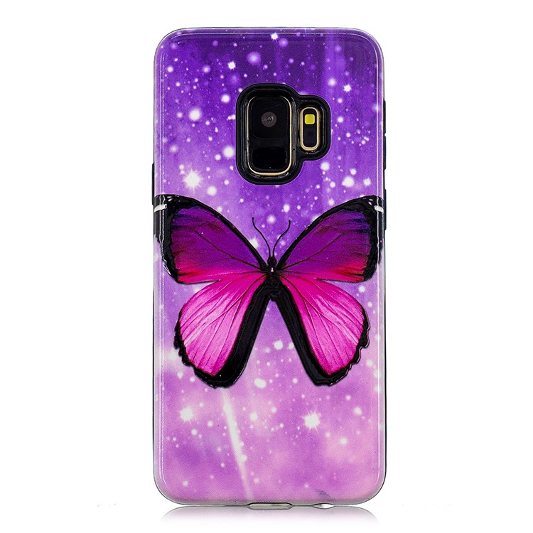 Gummierte Geprägte Muster PC TPU Hybrid Handy Zubehör Shell Für Samsung Galaxy S9 SM-G960 - Lila Schmetterling-2