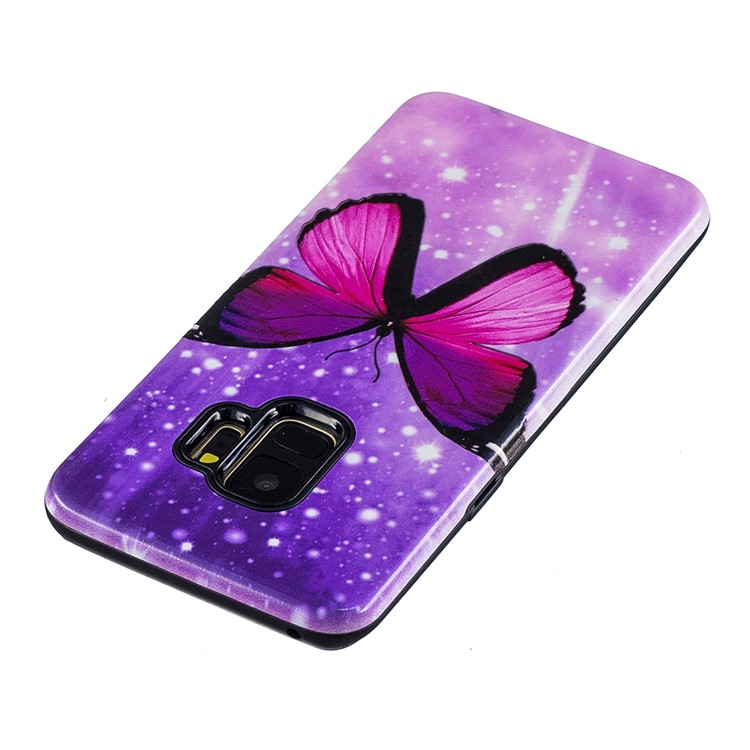 Gummierte Geprägte Muster PC TPU Hybrid Handy Zubehör Shell Für Samsung Galaxy S9 SM-G960 - Lila Schmetterling-3