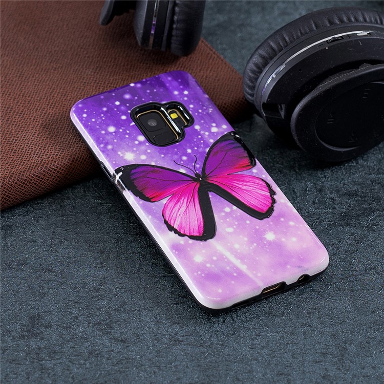 Gummierte Geprägte Muster PC TPU Hybrid Handy Zubehör Shell Für Samsung Galaxy S9 SM-G960 - Lila Schmetterling-4