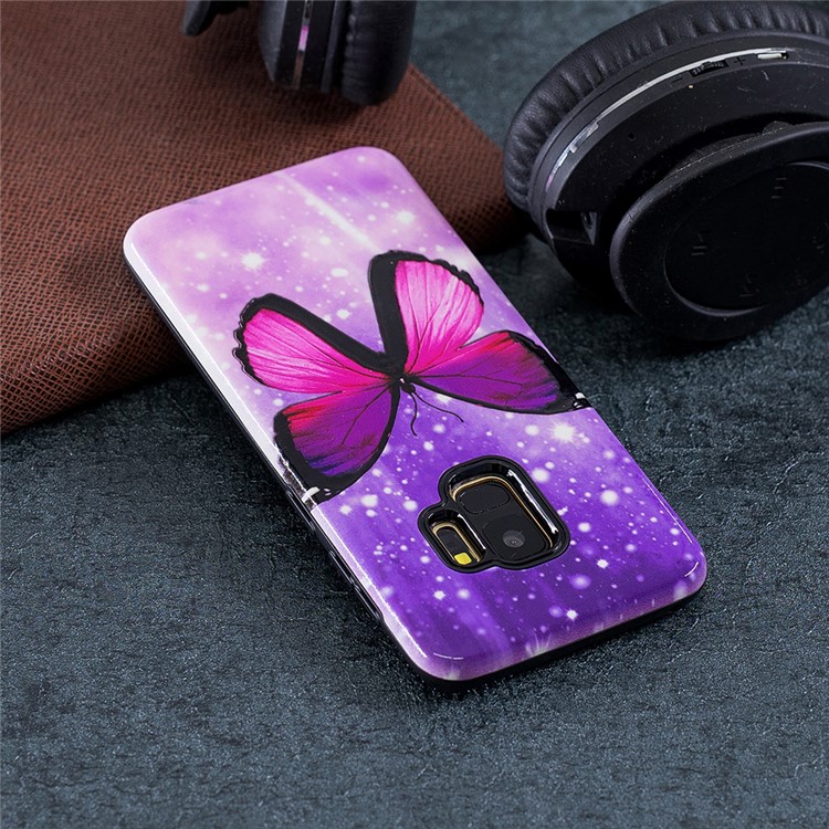 Gummierte Geprägte Muster PC TPU Hybrid Handy Zubehör Shell Für Samsung Galaxy S9 SM-G960 - Lila Schmetterling-5