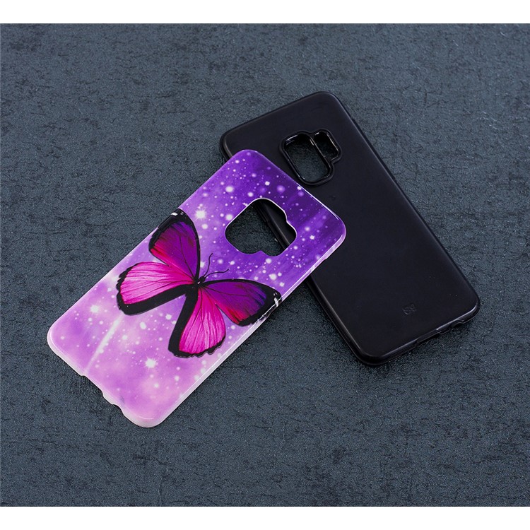 Gummierte Geprägte Muster PC TPU Hybrid Handy Zubehör Shell Für Samsung Galaxy S9 SM-G960 - Lila Schmetterling-6