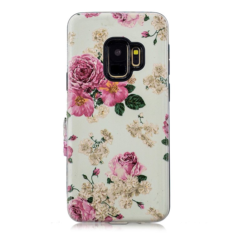 Rubberized Embossed Pattern PC TPU Hybrid Cellphone Accessory Cover for Samsung Galaxy S9 SM-G960 - Pink Peony-2
