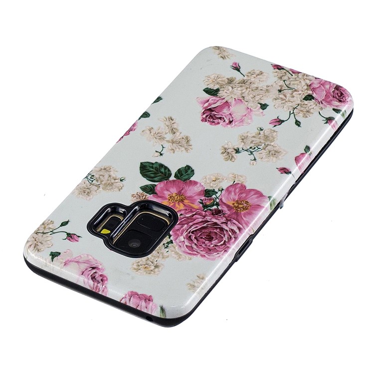 Rubberized Embossed Pattern PC TPU Hybrid Cellphone Accessory Cover for Samsung Galaxy S9 SM-G960 - Pink Peony-3