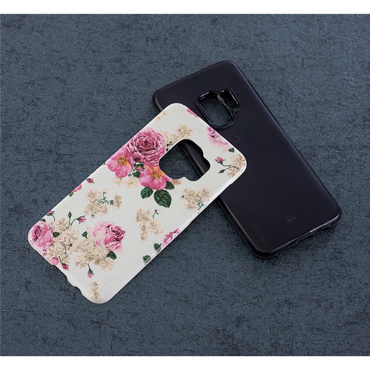 Rubberized Embossed Pattern PC TPU Hybrid Cellphone Accessory Cover for Samsung Galaxy S9 SM-G960 - Pink Peony-6