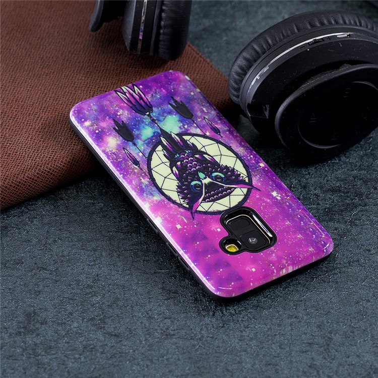 Rubberized Embossed Pattern PC TPU Hybrid Phone Protection Case for Samsung Galaxy S9 SM-G960 - Dream Catcher with Owl-5