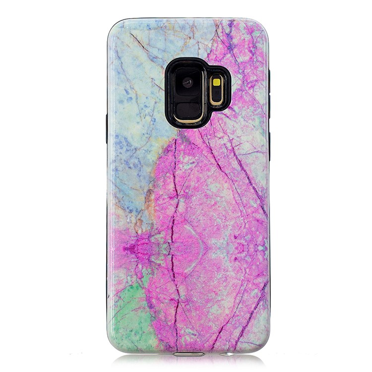 Rubberized Embossed Pattern PC TPU Hybrid Phone Protection Casing for Samsung Galaxy S9 SM-G960 - Pink Marble Pattern-2